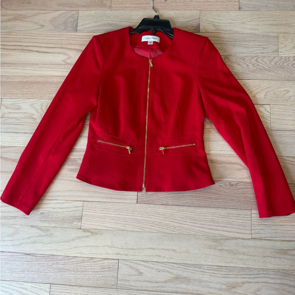 Calvin Klein Red Blazer Fitted Structured Silhouette - Like New